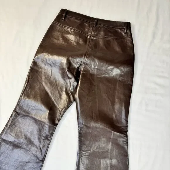 Wilfred Aritzia Brown Faux Leather Flare Pants Women's 8 Y2K 90s Bootcut Concert - Picture 9 of 16